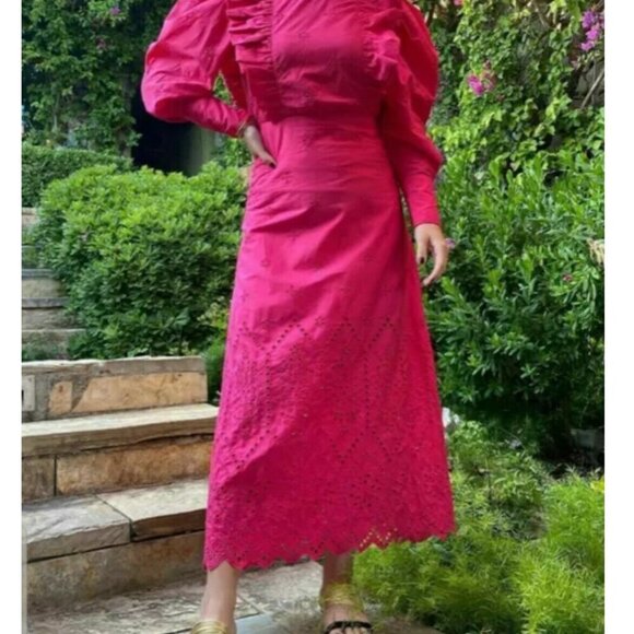 Zara Pink Eyelet Embroidered Midi Dress, Size Small NEW WITH TAG! - Picture 11 of 15